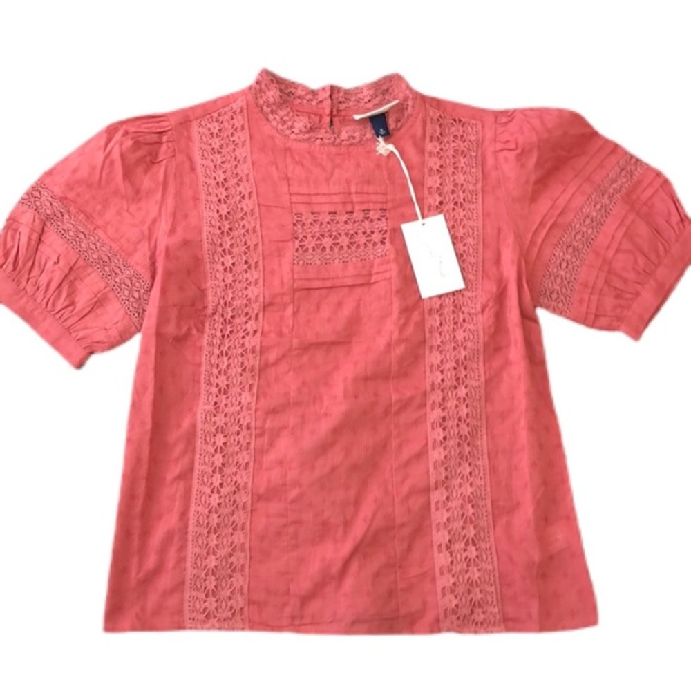 Universal Thread Women’s Short Puff Sleeve Pink Eyelet Blouse - Picture 2 of 12